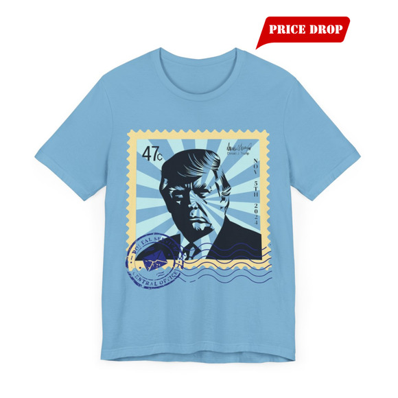 Trump 47c Silhouette Portrait Postage Stamp - Unisex T-Shirt - Picture 1 of 11